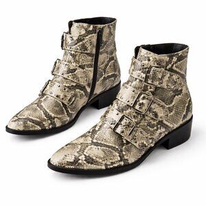 Steven by Steve Madden Snake Print Triple Buckle Studded Western Booties Size 10